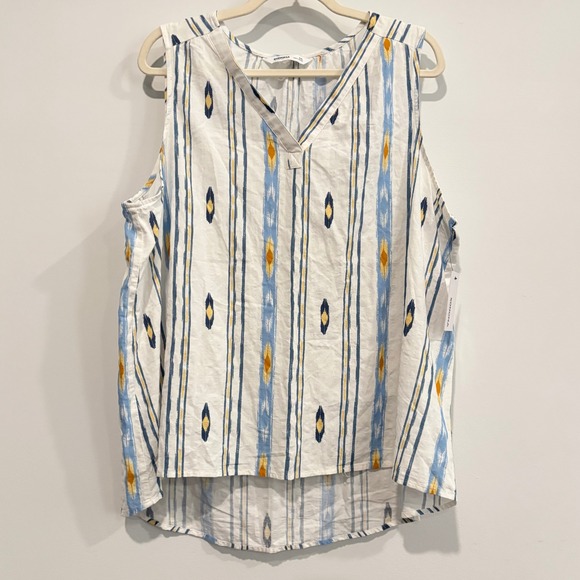 Sonoma Goods For Life Tops - Western Women Tank Top XXL Ikat Striped Cotton Blend Coastal Tribal Summer 20597